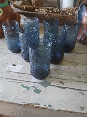 Set of 7 Lenox Hand Blown Blue Crystal Glasses Vintage USA Signed Tumblers