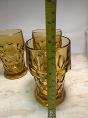 4 MCM Vintage Anchor Hocking Georgian Amber Topaz Bar Tumbler Glasses Honeycomb
