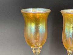 Set of (2) Hand Blown 10.25” Tall Iridescent Wine Champagne Glasses Twisted Stem