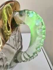 EAPG Antique Pitcher New Martinsville Glass Tobin Leaf & Star Uranium Glows 711