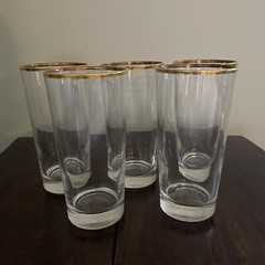 5 Gold Band Glasses MCM 14oz Highball Drinking Glass Set 14Oz .