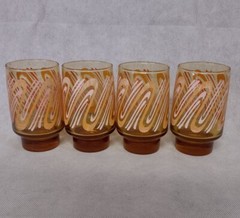 70’s Retro Orange Swirl Glasses Tumblers 4 Amber Glass 4.75″ Tall