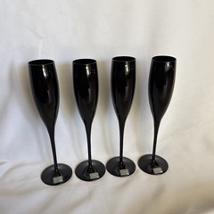 Vtg Mikasa Elite Black Fluted Champagne Flute 10.8 Tall Blown Glass Set Of 4