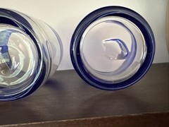2 Mexican Hand Blown Cobalt Blue Rim Glass Tumbler Rough Pontil Bubble Low Ball