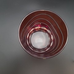 Reddish Brown Cut to Clear Bohemian Crystal Double Old Fashioned Whiskey Glass