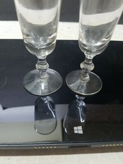 Set of 2 Vintage Mid Century Modern Cut Cordial Stemmed Shot Glasses