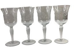 Set Of 4 Fostoria Sweetheart Rose #877 Cut #6092 Stem Water Goblets 7″ C. 1960s