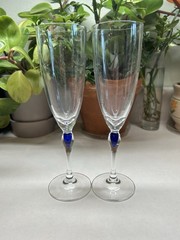 Set Of 2 Cristal D’Arques Venise Saphir Champagne Flutes Cobalt Teardrop Accent