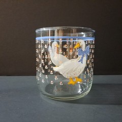 Libbey Country Goose Glass Tumbler 1980s Blue Bow Tulips 3 3/8″ Vintage USA
