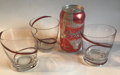 1 SOURCE INC. ~ HAND BLOWN ~ RED SWIRLINE OLD FASHION GLASS SET OF 3 ~ 4 Oz.