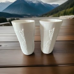 Pair of Vintage 1950s Indiana Glass Colony Harvest Milk Glass Tumblers