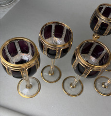 11 Amethyst Cabochon Bohemian Gilt Wine Glasses