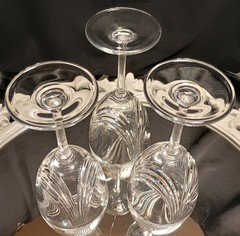 3 RCR Royal Crystal Rock MAGNOLIA Swag Cut Fine Crystal Wine Goblets Glasses Set
