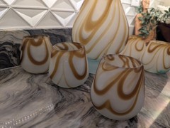 Murano Style Frosted Art Glass Pitcher & 6 Tumblers Set Italian Swirl Satin 1950