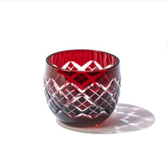 Edo Kiriko Cut Glass Sake Cup Guinomi Red Zodiac Horse Wooden Box Japan New