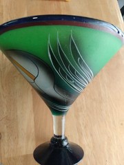 Hand Painted Blown Glass Calla Lily XL Martini Glass Fruit Bowl Or Planter Mexic