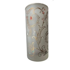 Libbey Mid-Century Frosted Glass Tumblers Lot of 5 – Gold & Enamel Floral Scroll