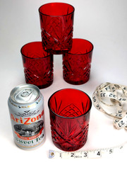 4 Crystal Red Godinger Dublin Shannon Rocks Old Fashioned Glasses Tumblers euc