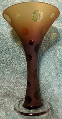 E & M Burke Martini Glass Frosted Art Glass Polka Dots Doodle Amber Brown