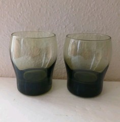 Vtg Libbey Perception Olive Green Curved Rocks Glasses, 2~10 Oz &2~16Oz, Set 4