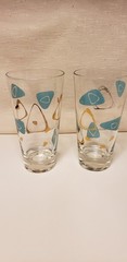 Federal Glass Set Of 2 Amoeba Boomerang Tumblers. 5-5/8″ High .
