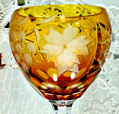 Cut to Clear Glass Crystal 8” Set of 6 Nachtmann Amber Yellow Hock Wine Glasses.