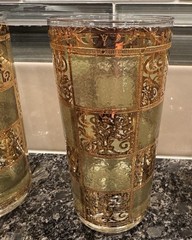 Culver Prado Green & 22K Gold Vtg MCM Highball Cocktail Tumblers Set of 6