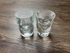 Vintage Heavy Bottom Clear Glass Shot Glass w/ White Stripe Lot of 2