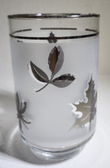 (6pc) Silver Foliage by Libbey 12oz Hostess Silver Leaf on Frosted Glass 4 1/2″h