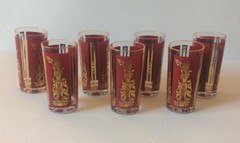 MCM Culver Glass Barware SET 7 Pc. Thai Goddess Siam High Ball Tumblers 1960’s