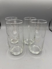 Set of 4 Clear Textured Swirl Glasses Tumblers ~6.5” Tall Vintage Style