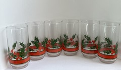 Set of 6 Christmas Holly and Berries 16 oz Flat Tumblers Glasses by Libbey EUC