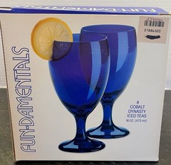 Vintage New Libbey Fun-Damentals Cobalt Dynasty Iced Tea Glasses Goblets Set 4