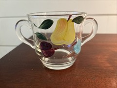 Vintage Clear Glass Bartlett Collins Green Pear Cream and Sugar Hand Painted