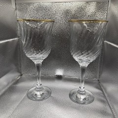 Vintage Gold Rim Wine Glasses 8” Tall. Set of 2