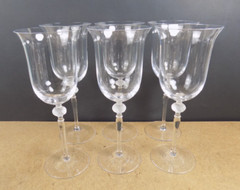 6 Sasaki Crystal Isabelle Water Goblets Frosted Petal Ball Stem (it#bx)