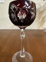 Nachtmann Traube Crystal Wine Glass Dark Red Cut to Clear 8 1/4″ Germany