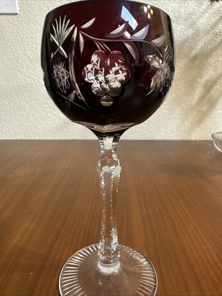 Nachtmann Traube Crystal Wine Glass Dark Red Cut to Clear 8 1/4″ Germany