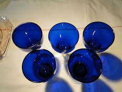 5 Morgantown Ritz Blue Golf Ball Old English Cordials, Exc. Cond. 4″ Tall