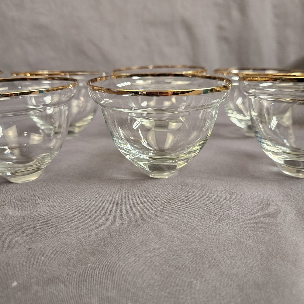 Romanian Gold Crystal Wine Glass Dessert Bowl Arcadia Rumania Set of 8