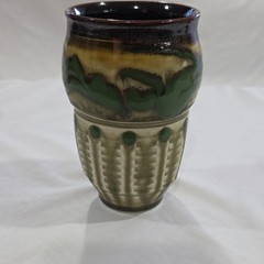 Tom Turner Turner Lane Ceramic Tumbler Green Brown Beige Round ~13cm Impressed