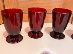 4 Anchor Hocking Royal Ruby Red Glass Footed Iced Tea Tumblers Set Vtg