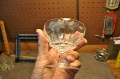 Vintage Footed Sherbet Glasses One Glass , Etched Flowers see pictures