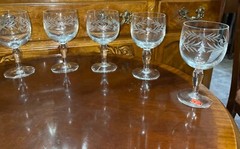 VTG 24 Crystal Glass Set Etched Berry Leaf Wine Goblet Champagne Sherry Portugal