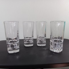 Set Of 4 MCM Libbey Squire Heavy Square Base Cut Glass Highball Tumblers