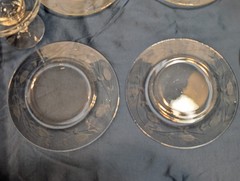 Vtg 5 Floral Etched Margarita Glasses/Shrimp Cocktail Dessert 6 Matching Plates