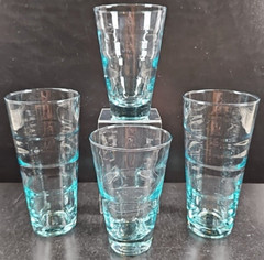 4 Pc Libbey Ripple Aqua Cooler Highball Glasses Set Vintage Saturn Optic MCM Lot