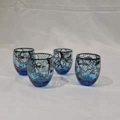 Vintage Venetian Gondola Themed Blue Cordial Glasses 24k Gold Trim BEAUTIFUL