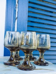Vintage Smoked Glass Set Of 5 Shot Glasses 3.5 in Cordials Cognac Snifter Style