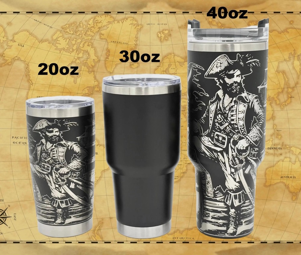 Pirate Ship Yeti Tumbler / 20-40oz Laser Engraved Pirate Treasure Cup Mug
